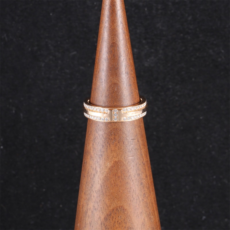 TIFFANY&CO 18K玫瑰金鑽石雙T滿鑽戒指50-4