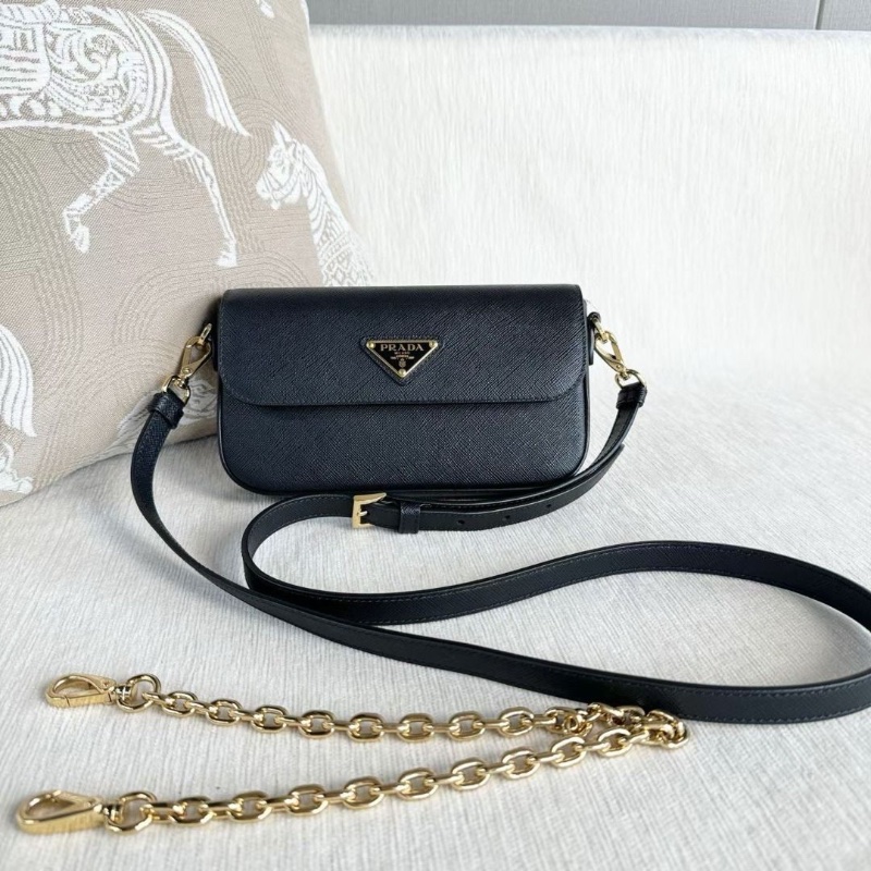 Prada 新款Saffiano斜背包 黑色金扣 20*12*4  95新 配件鏈條 肩帶 塵袋-1