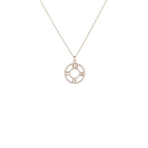 TIFFANY&CO 18K黃金鏤空鑲鑽羅馬數字項鏈