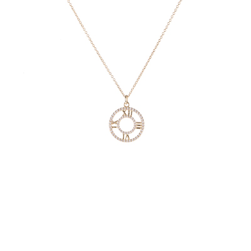 TIFFANY&CO 18K黃金鏤空鑲鑽羅馬數字項鏈-0