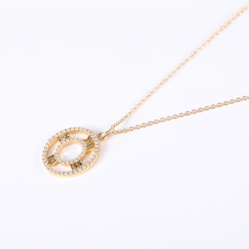 TIFFANY&CO 18K黃金鏤空鑲鑽羅馬數字項鏈-1