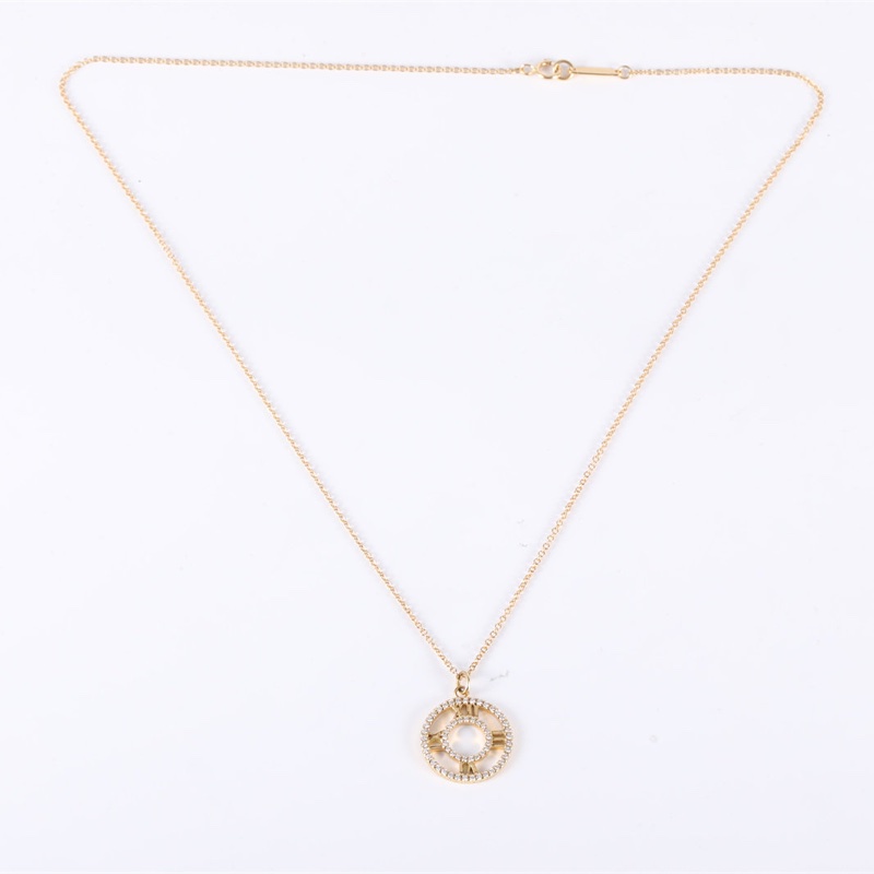 TIFFANY&CO 18K黃金鏤空鑲鑽羅馬數字項鏈-4