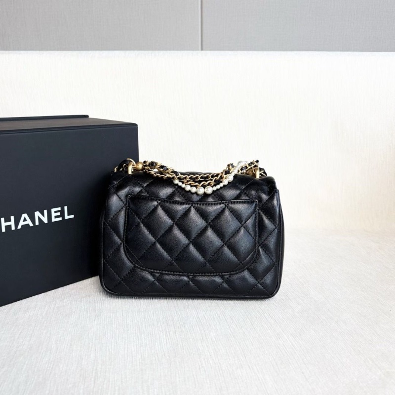 Chanel 黑金24p珍珠鏈條方胖子 芯片款 黑色 金扣 羊皮 17*13*5 95新 配件購證 盒子 塵袋-3