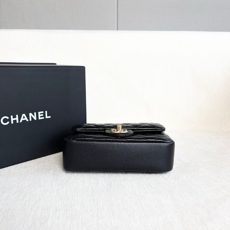 Chanel 黑金24p珍珠鏈條方胖子 芯片款 黑色 金扣 羊皮 17*13*5 95新 配件購證 盒子 塵袋-4