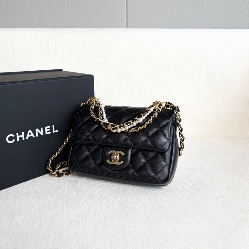 Chanel 黑金24p珍珠鏈條方胖子 芯片款 黑色 金扣 羊皮 17*13*5 95新 配件購證 盒子 塵袋-6