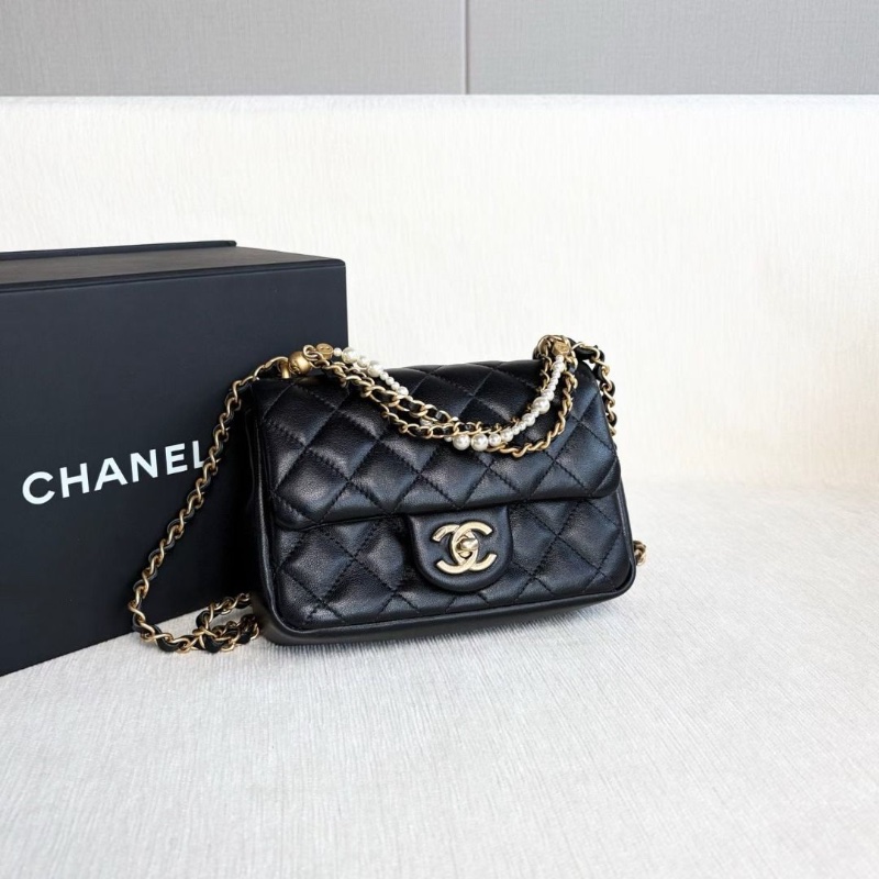 Chanel 黑金24p珍珠鏈條方胖子 芯片款 黑色 金扣 羊皮 17*13*5 95新 配件購證 盒子 塵袋-7