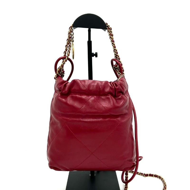 CHANEL 紅色金扣22bagmini 垃圾袋肩背斜背包17*19*6 9新 配件塵袋-5
