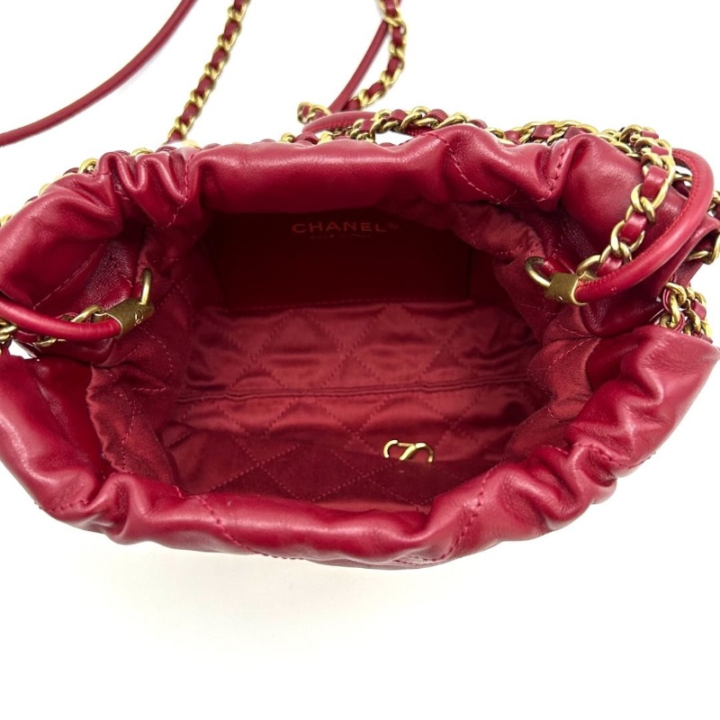 CHANEL 紅色金扣22bagmini 垃圾袋肩背斜背包17*19*6 9新 配件塵袋-6