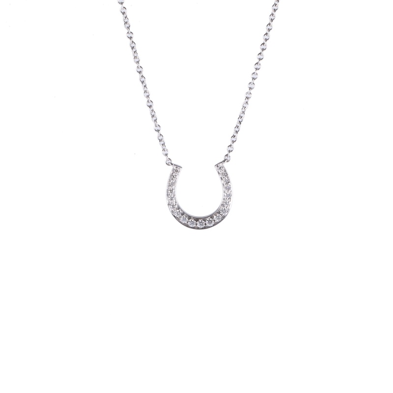 TIFFANY&CO 18K白金鑽石U型馬蹄18顆鑽項鏈-0
