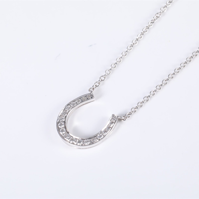 TIFFANY&CO 18K白金鑽石U型馬蹄18顆鑽項鏈-1