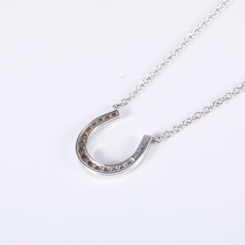 TIFFANY&CO 18K白金鑽石U型馬蹄18顆鑽項鏈-2