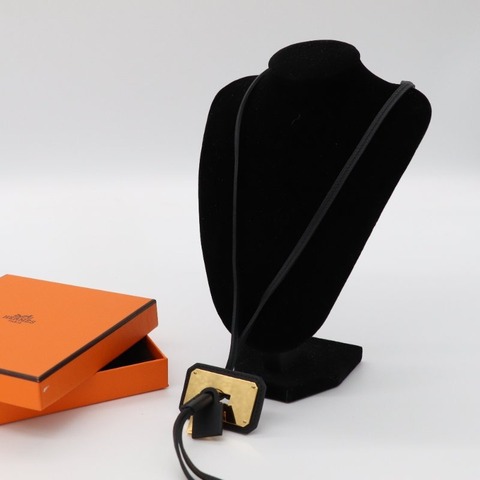 Hermès 愛馬仕 O'Kelly黑色 皮革 金色 鍍層 鎖頭 項鍊
