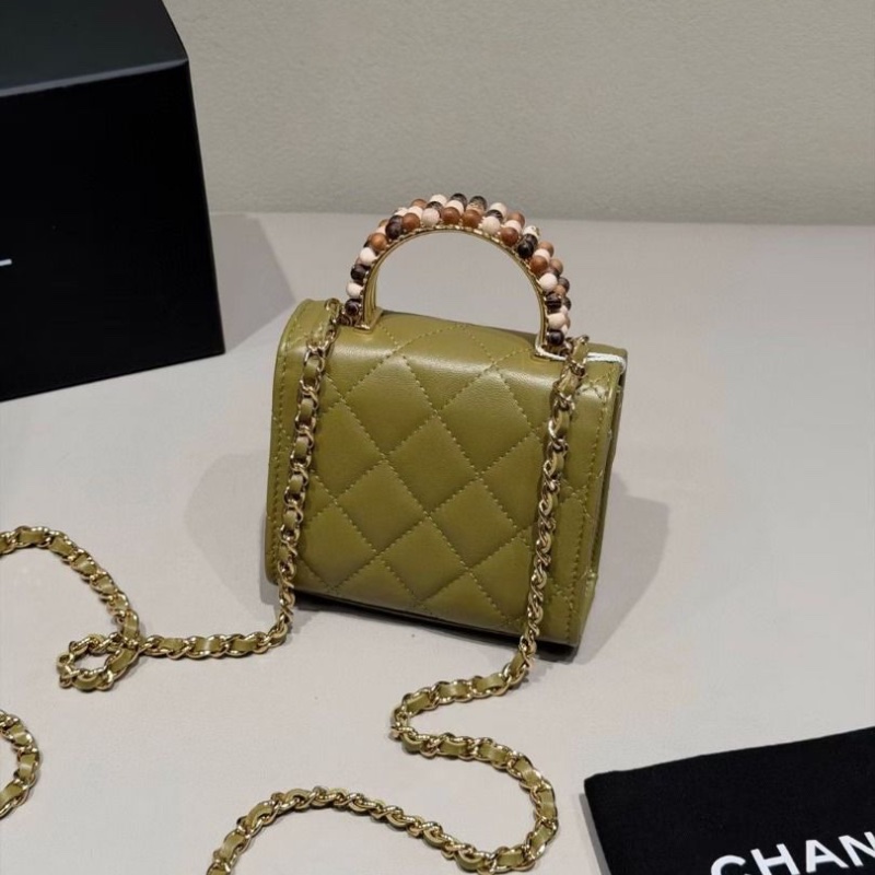 Chanel 23A 高級手工坊 抹茶綠 mini Woc 芯片款 達喀爾木木珠手柄 11*3*9cm 95新.配件塵袋-3