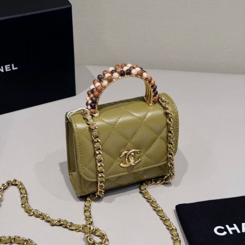 Chanel 23A 高級手工坊 抹茶綠 mini Woc 芯片款 達喀爾木木珠手柄 11*3*9cm 95新.配件塵袋-4