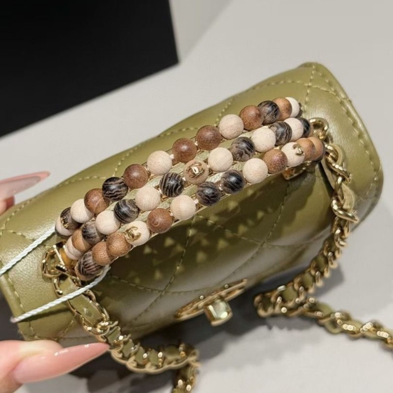 Chanel 23A 高級手工坊 抹茶綠 mini Woc 芯片款 達喀爾木木珠手柄 11*3*9cm 95新.配件塵袋-5