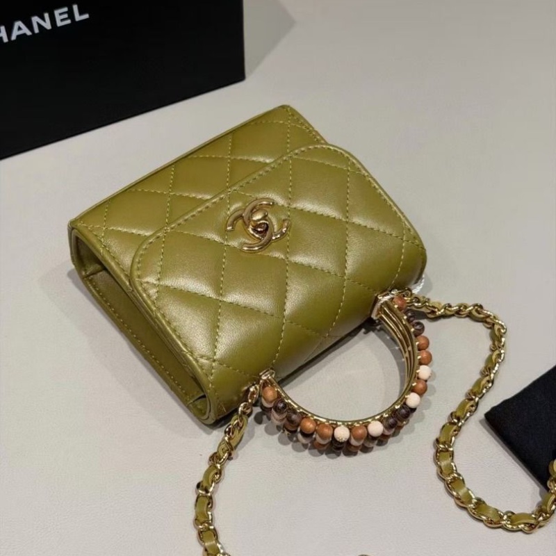 Chanel 23A 高級手工坊 抹茶綠 mini Woc 芯片款 達喀爾木木珠手柄 11*3*9cm 95新.配件塵袋-6
