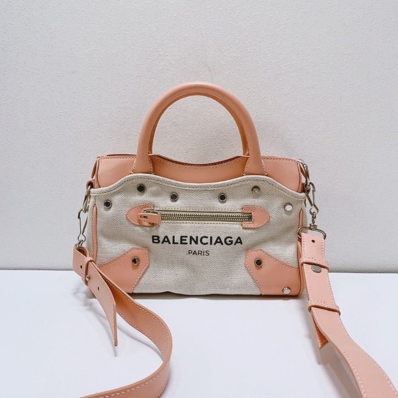 Balenciaga機車包 mini City粉色帆布款 波士頓手提肩背斜背包 23×17×6  9新. 配件塵袋-1