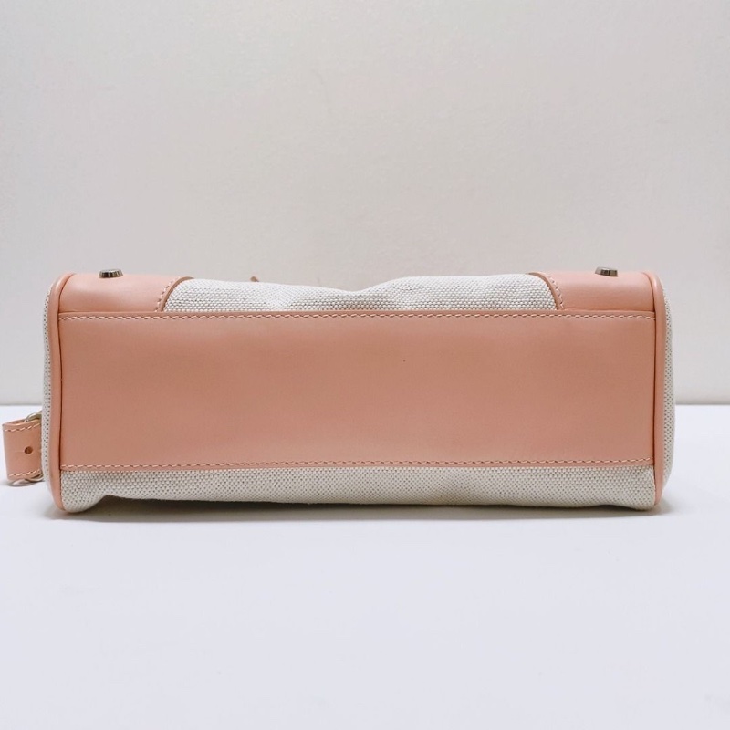 Balenciaga機車包 mini City粉色帆布款 波士頓手提肩背斜背包 23×17×6  9新. 配件塵袋-3