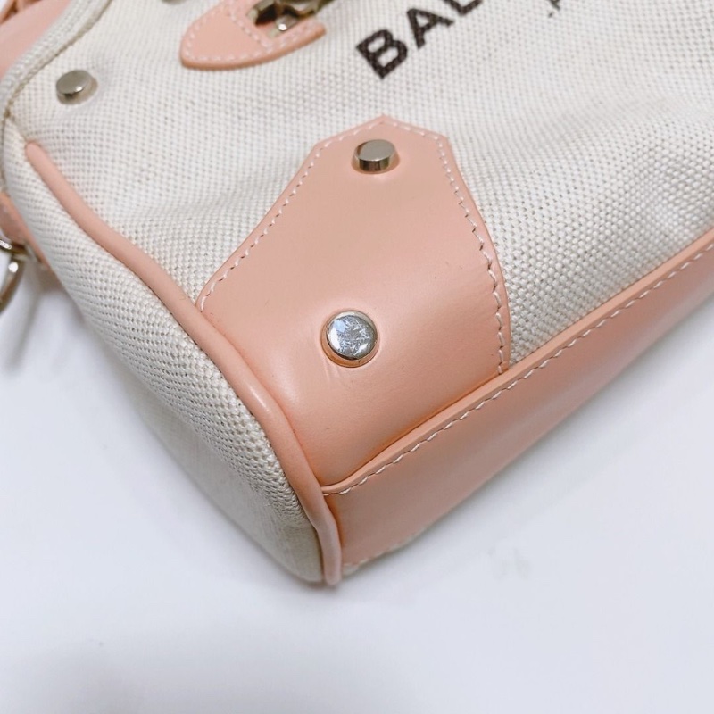 Balenciaga機車包 mini City粉色帆布款 波士頓手提肩背斜背包 23×17×6  9新. 配件塵袋-4
