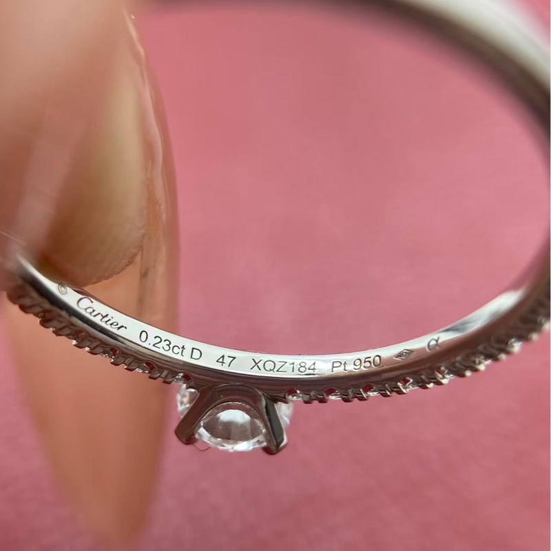 Cartier 卡地亚0.23克拉钻戒，净度：D，Pt950材质，23年购入，(原47码改46码）有盒子保卡-7