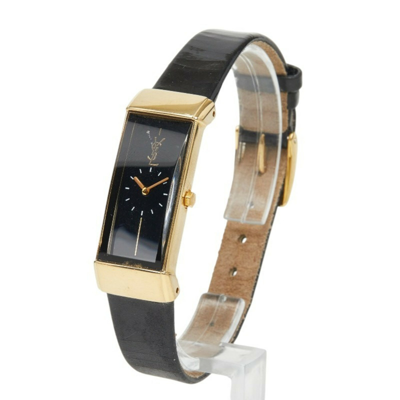 聖羅蘭 YSL 標誌腕錶 5421-H0551Y 石英錶 黑色錶盤 皮革錶帶 GP 女士 SAINT LAURENT-1