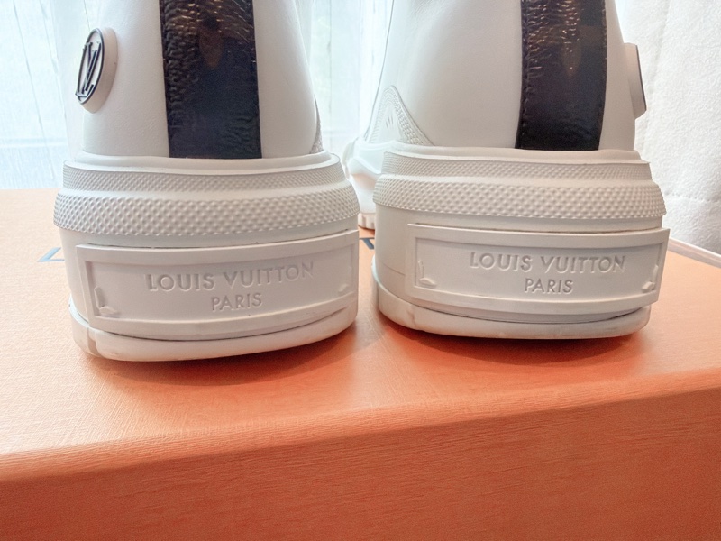 二手精品自賣❤️LV高筒老花皮標logo小白鞋.高筒鞋.餅乾鞋👟小增高效果.35號.全配-13