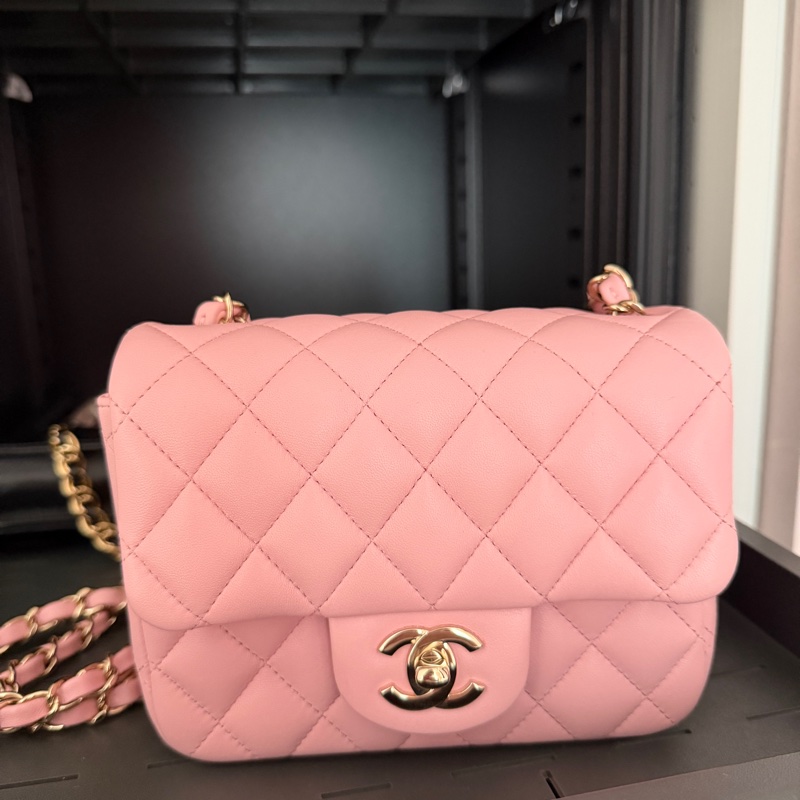 chanel 方胖子 粉色 淡金釦 minicoco-0