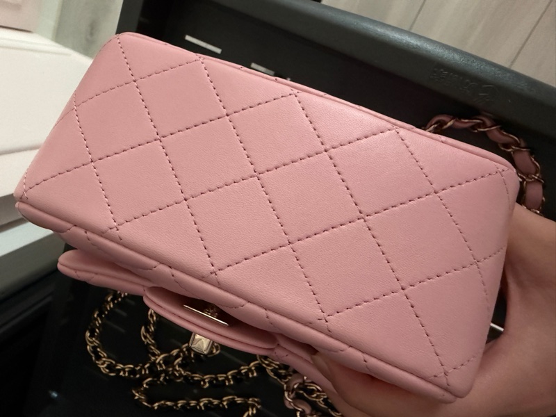 chanel 方胖子 粉色 淡金釦 minicoco-1