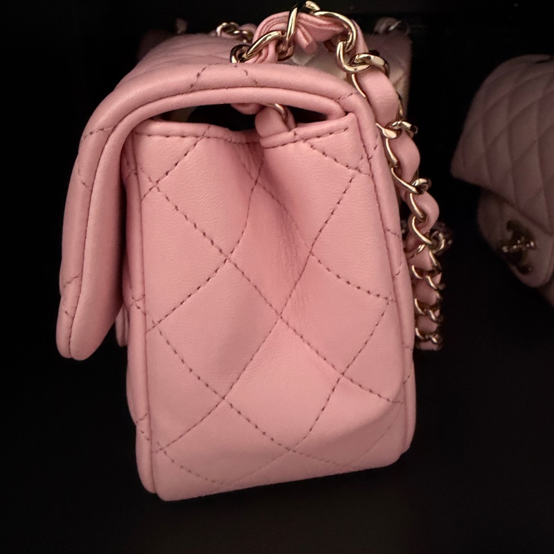 chanel 方胖子 粉色 淡金釦 minicoco-2