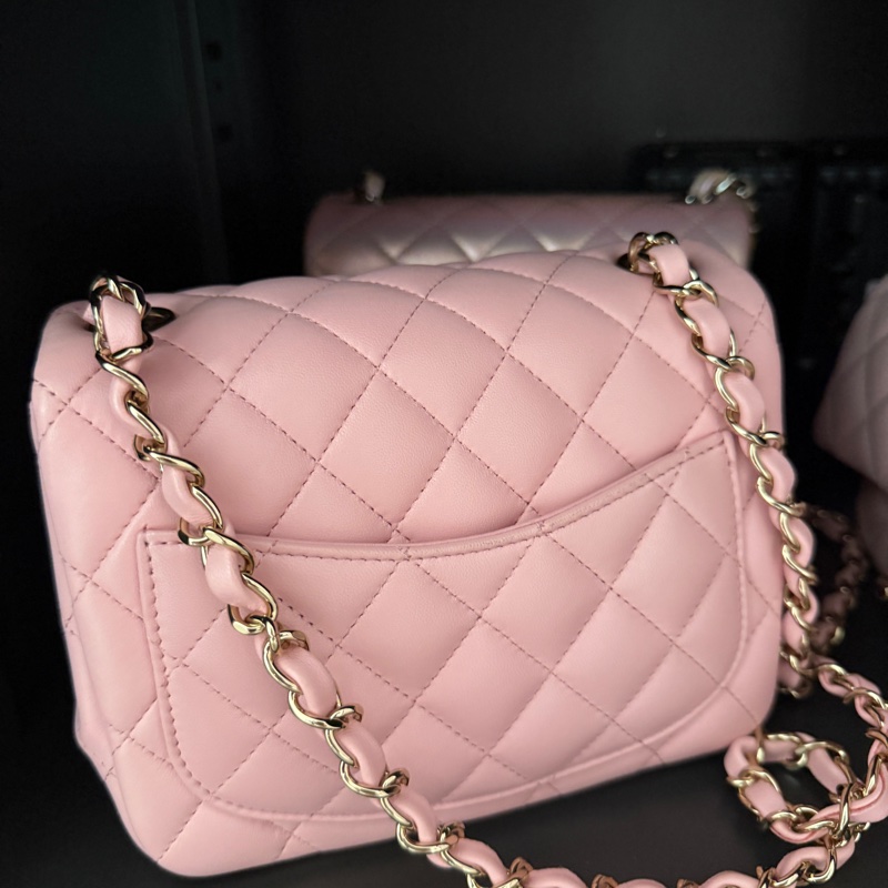 chanel 方胖子 粉色 淡金釦 minicoco-3