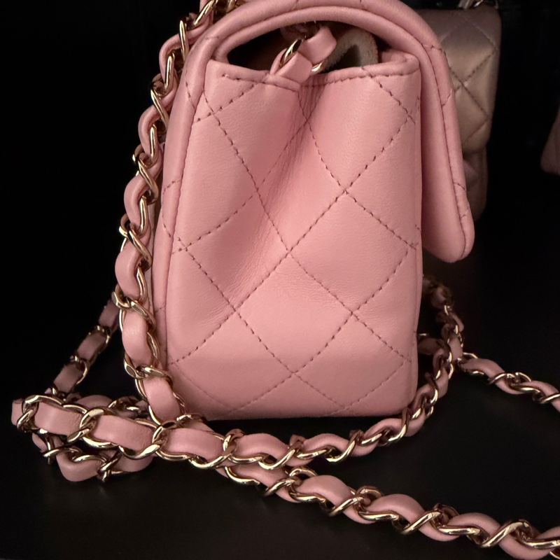 chanel 方胖子 粉色 淡金釦 minicoco-4