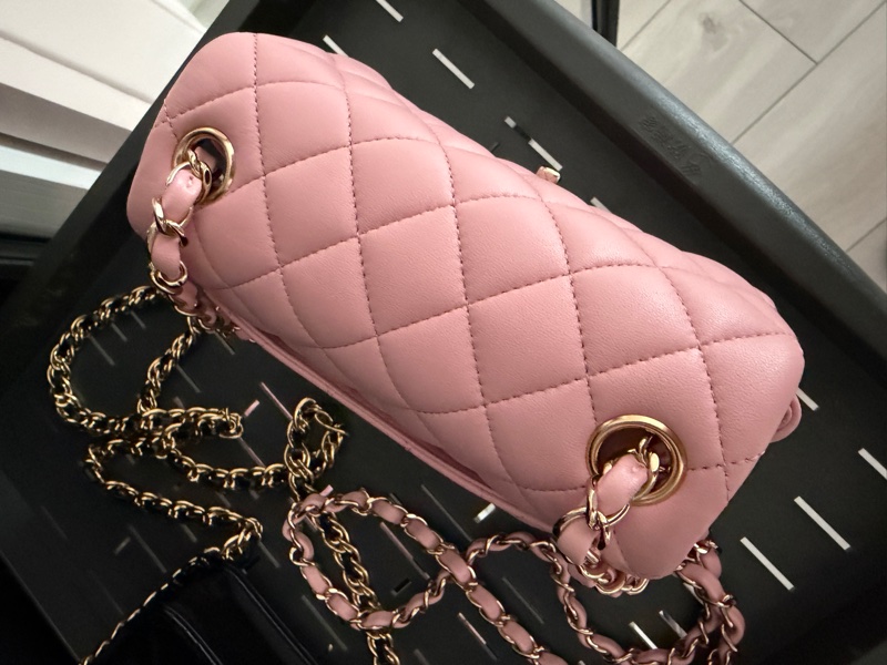 chanel 方胖子 粉色 淡金釦 minicoco-5
