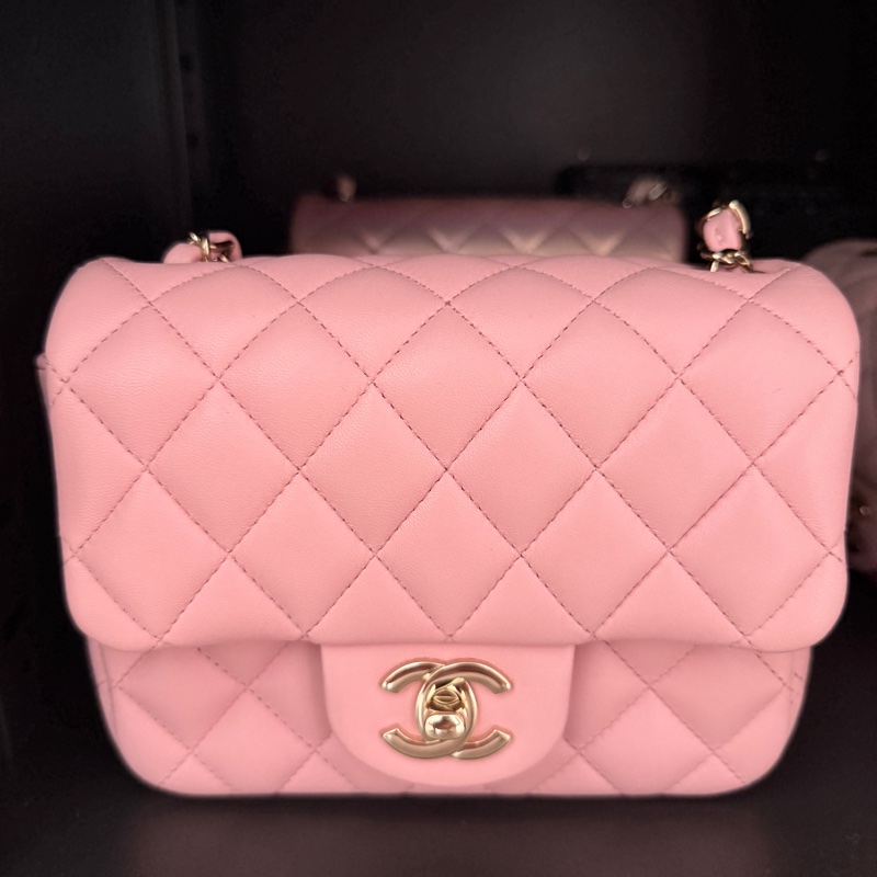 chanel 方胖子 粉色 淡金釦 minicoco-8