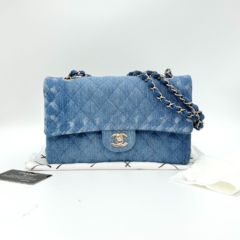 CHANEL 丹寧牛仔CF中號肩背斜背包 25*14*8 95新 配件塵袋 保卡-1