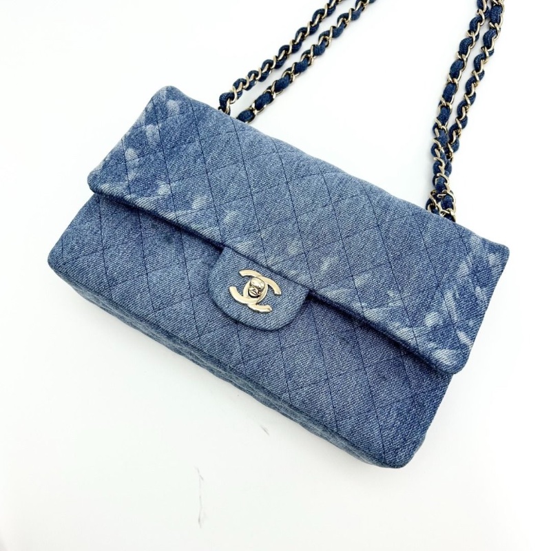 CHANEL 丹寧牛仔CF中號肩背斜背包 25*14*8 95新 配件塵袋 保卡-3