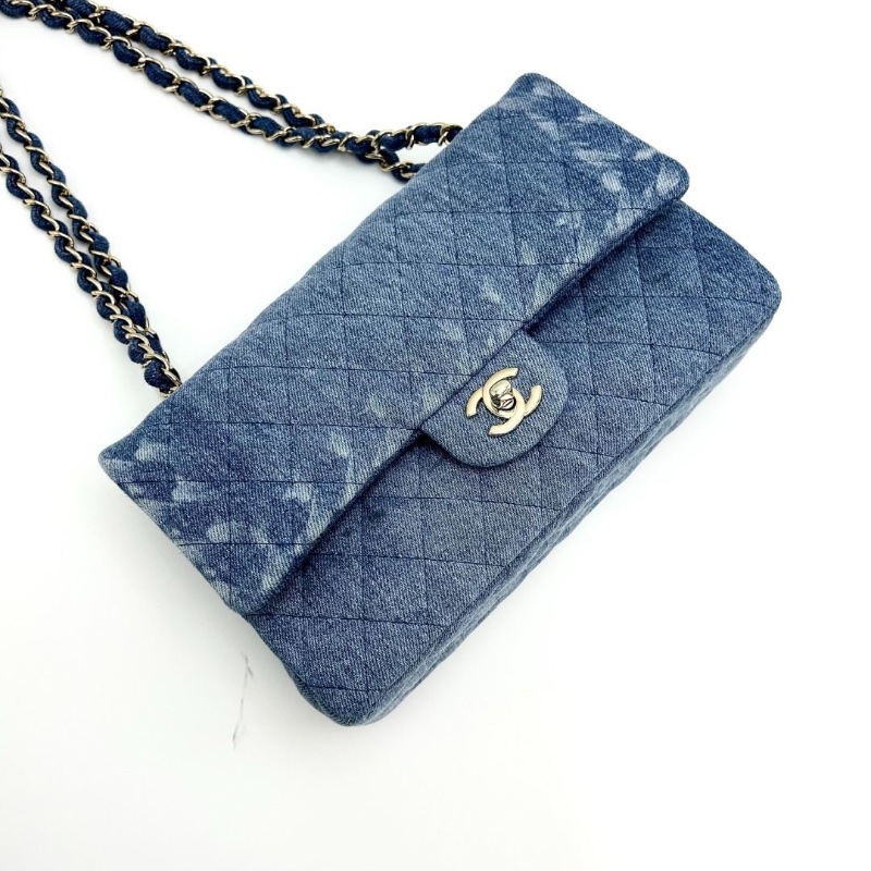 CHANEL 丹寧牛仔CF中號肩背斜背包 25*14*8 95新 配件塵袋 保卡-4
