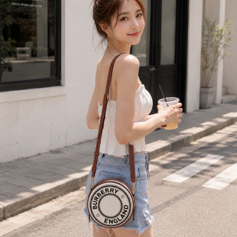 近新狀態良好BURBERRY LOUISE帆布圓餅包 胸背/斜背/側背三用包-19