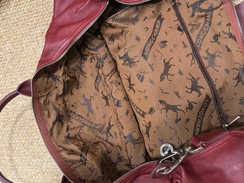 Longchamp Le Pliage Cuir 真皮摺疊包 酒紅色｜附長背帶-8