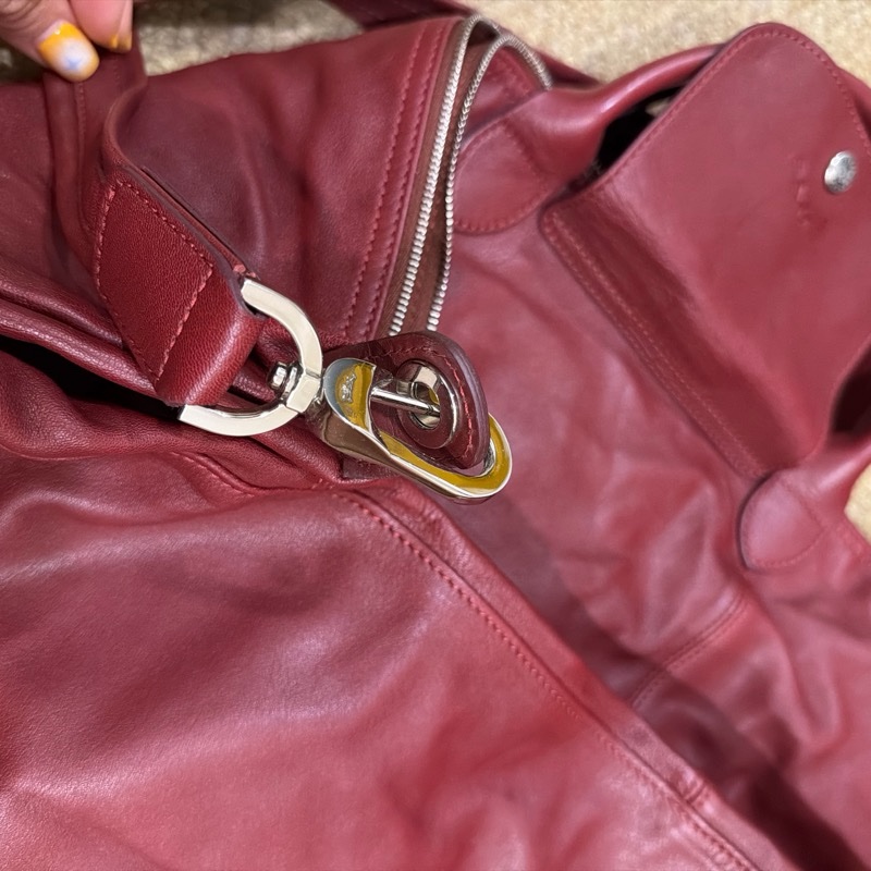 Longchamp Le Pliage Cuir 真皮摺疊包 酒紅色｜附長背帶-12