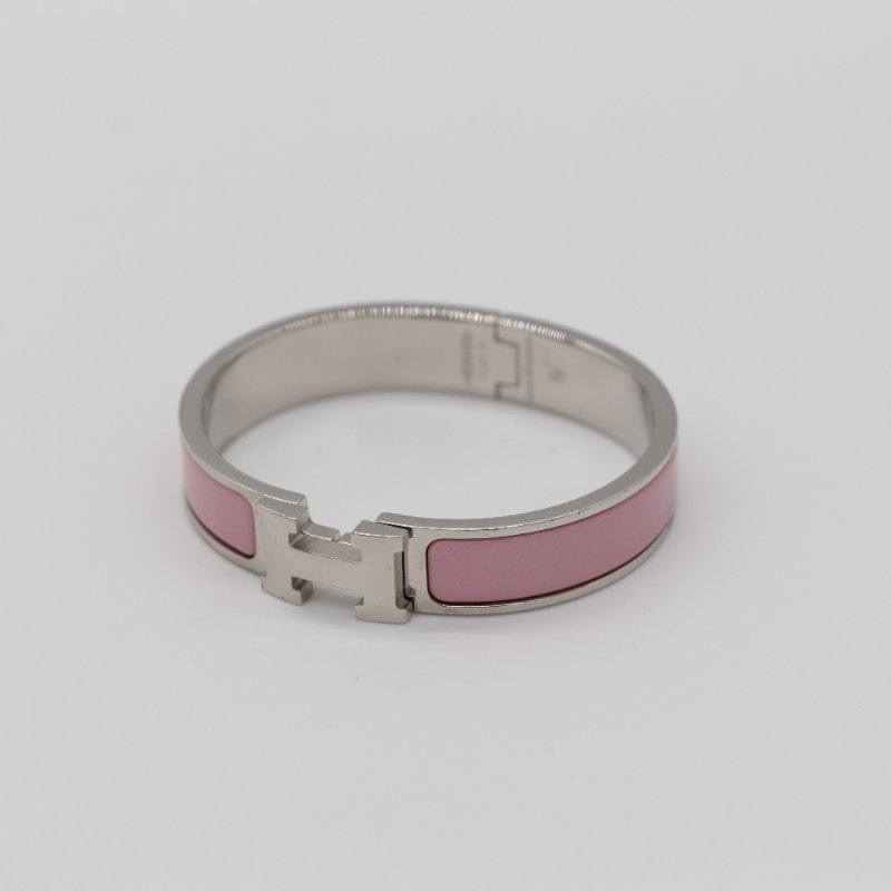 Hermès 愛馬仕 Clic H 粉色琺瑯金屬手環-2
