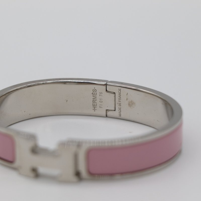 Hermès 愛馬仕 Clic H 粉色琺瑯金屬手環-3