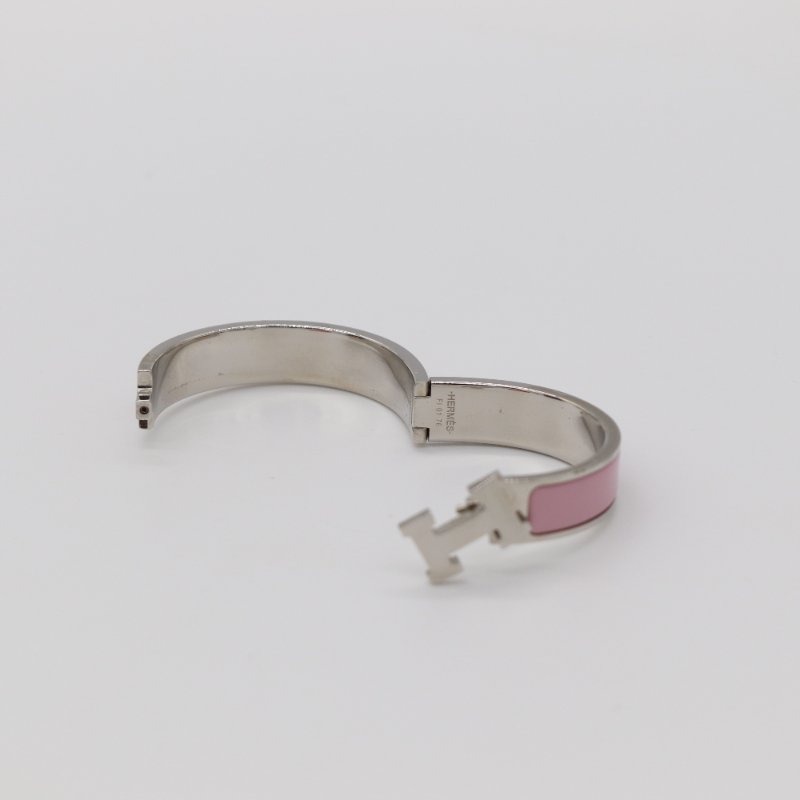 Hermès 愛馬仕 Clic H 粉色琺瑯金屬手環-4