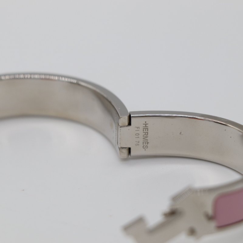 Hermès 愛馬仕 Clic H 粉色琺瑯金屬手環-7