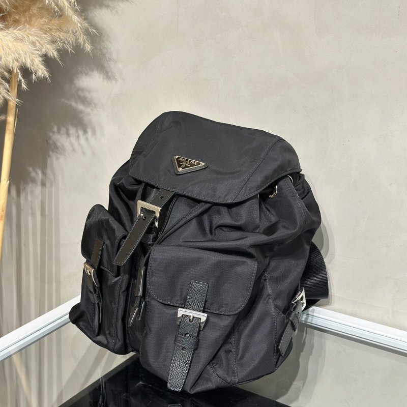 PRADA Re-Nylon雙口袋束繩後背包 - 小號黑銀-3