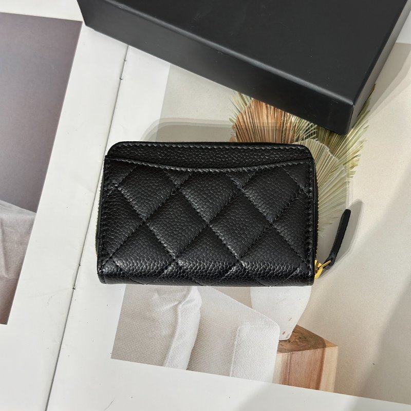 CHANEL 經典粒面牛皮拉鍊零錢包 - 黑金-3