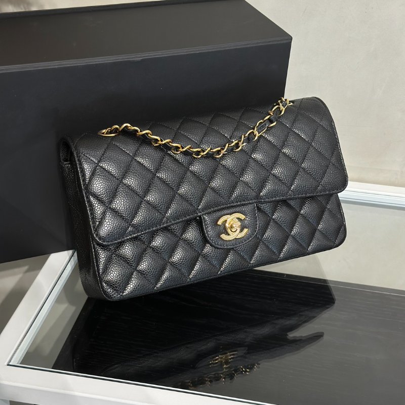 CHANEL 經典口蓋包 CF25 - 粒面牛皮黑金-2