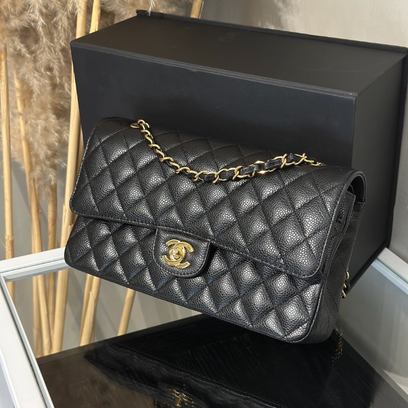 CHANEL 經典口蓋包 CF25 - 粒面牛皮黑金-3