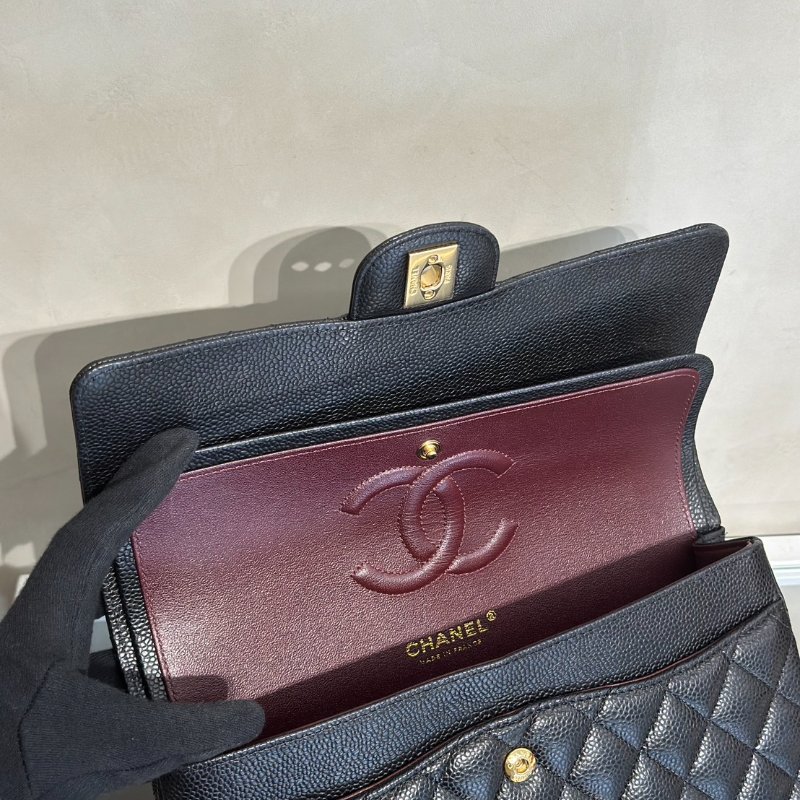 CHANEL 經典口蓋包 CF25 - 粒面牛皮黑金-7
