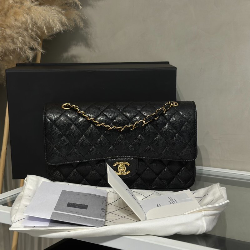 CHANEL 經典口蓋包 CF25 - 粒面牛皮黑金-10