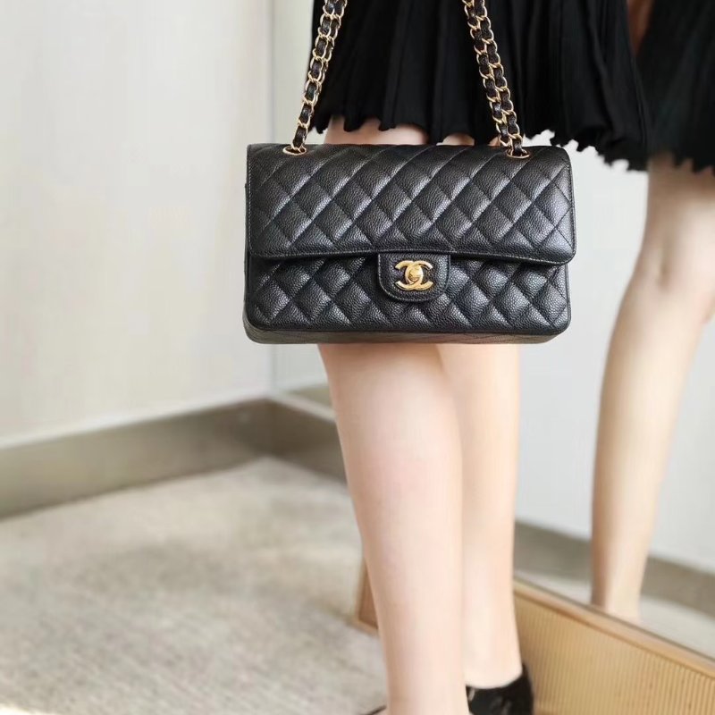 CHANEL 經典口蓋包 CF25 - 粒面牛皮黑金-12